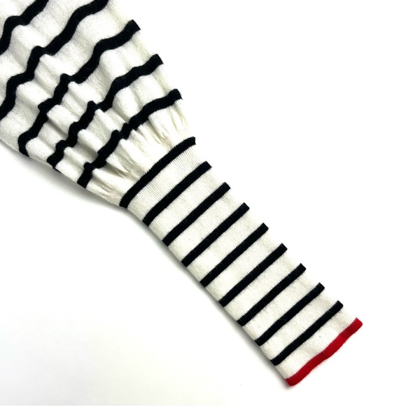 BCBGMAXAZRIA Cinch Sleeve Stripe Tie-Neck Pullover Sweater - Picture 11 of 11